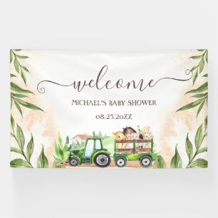 Lona Granja de animales con tractor para baby shower en