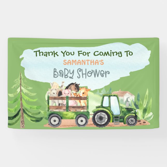 Lona Granja de animales Green Tractor Boys Baby Shower (Horizontal)