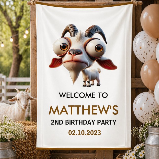 Lona Granja de animales lindos cabra Cumpleaños 2 años  (Cute goat Farm Animals 2nd Birthday Party Welcome Banner)