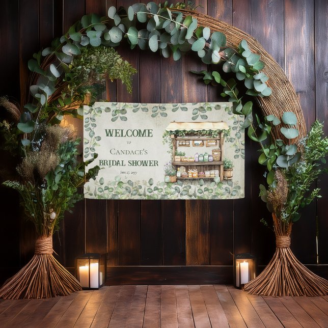Lona Granja de mercado de granjeros bienvenidos a ducha (Fresh Off the Market Collection -- Farmer's Market Farm Stand and Eucalyptus Bridal Shower Banner)
