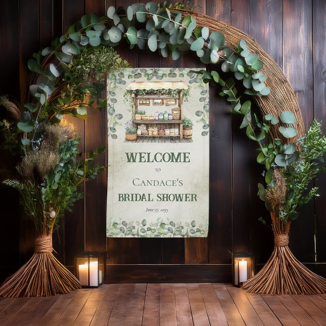 Lona Granja de puesto de mercado de agricultores Bienve (Fresh Off the Market Collection -- Farmer's Market Farm Stand and Eucalyptus Bridal Shower Banner)