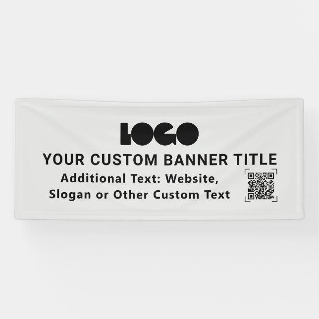Lona Gray Business Logo Company QR Promo Personalizado  (Horizontal)
