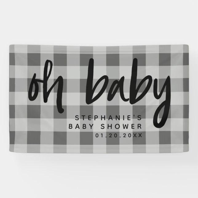 Lona Gray Gingham Baby Shower moderno (Horizontal)