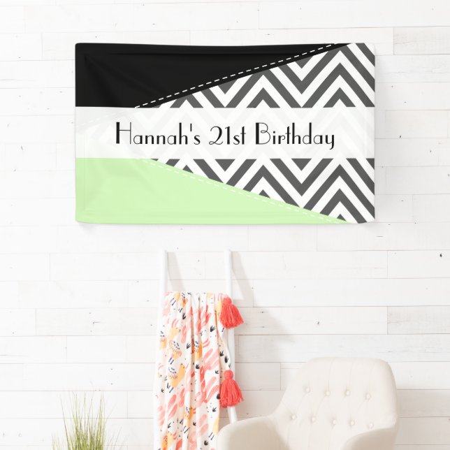 Lona Gray Zigzag, Gray Chevron, Mint, Cumpleaños (In situ)