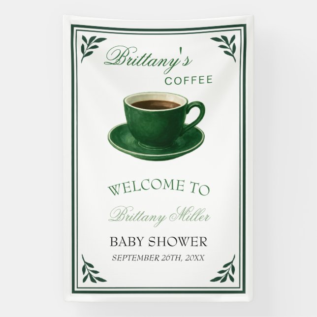 Lona Green Coffee Cup Baby Shower Welcome (Vertical)