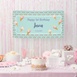 Lona Green Cute Ice Cream Cone Kids Boy Cumpleaños