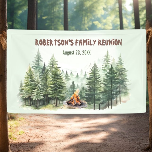 Lona Green de Campfire Forestal de Reunión Familiar (Family Reunion Forest Campfire Green Banner)