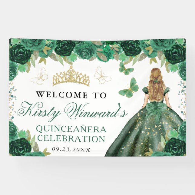 Lona Green Dress Blonde Princess Floral Quinceanera (Horizontal)