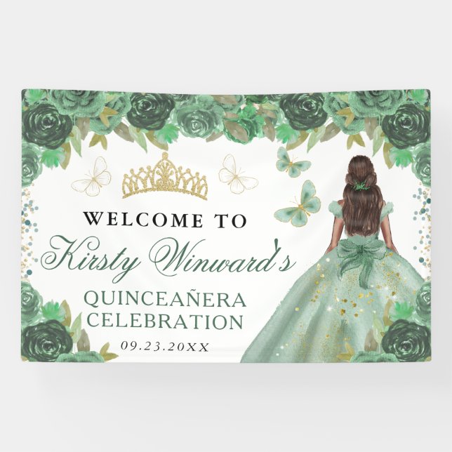 Lona Green Dress Dark Skin Princess Floral Quinceanera (Horizontal)