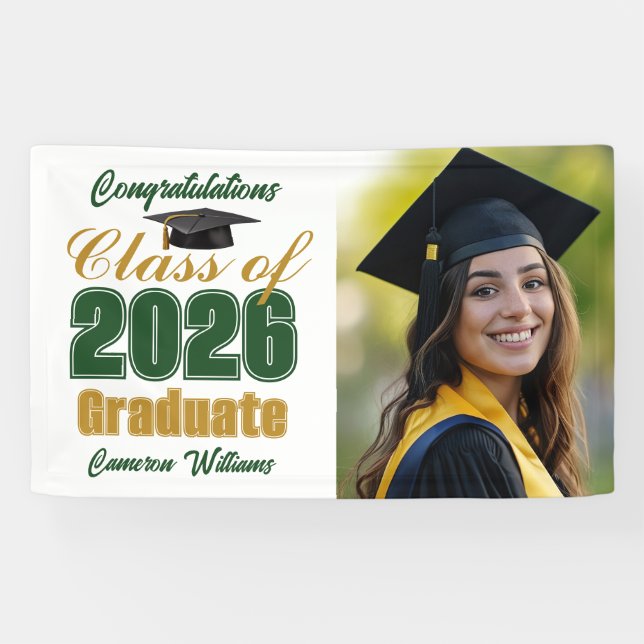 Lona Green Gold Class of 2026 Graduation Party Photo (Horizontal)