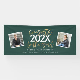 Lona green gold modern script multi photo graduation
