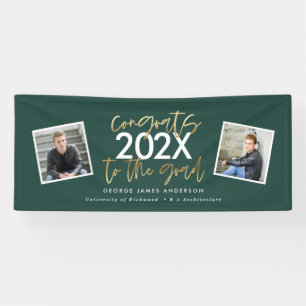 Lona green gold modern script multi photo graduation