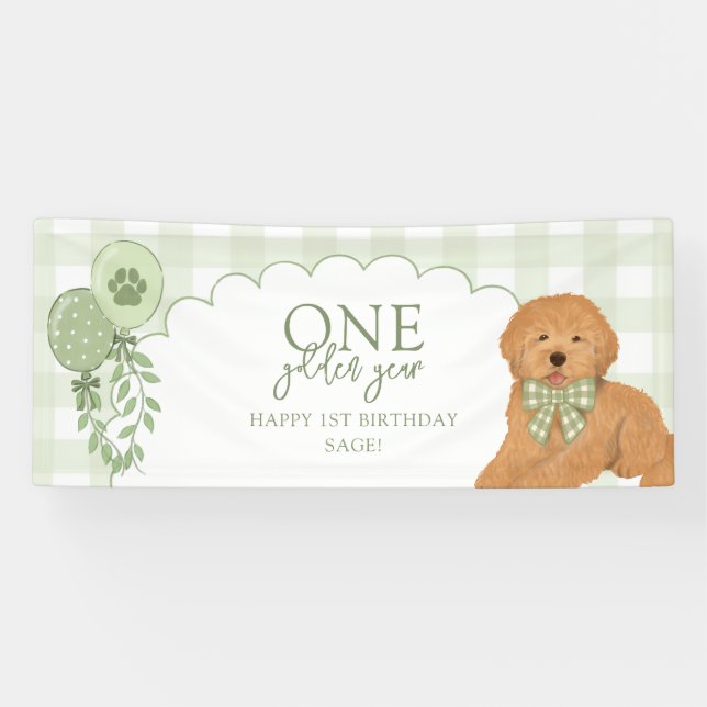 Lona Green One Golden Year Doodle Puppy 1st Birthday (Horizontal)