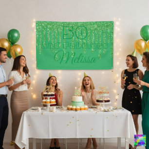 Lona Green Sparkling 50 Y Fabuloso Cartel De Cumpleaños