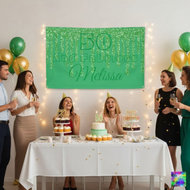 Lona Green Sparkling 50 Y Fabuloso Cartel De Cumpleaños (Subido por el creador)