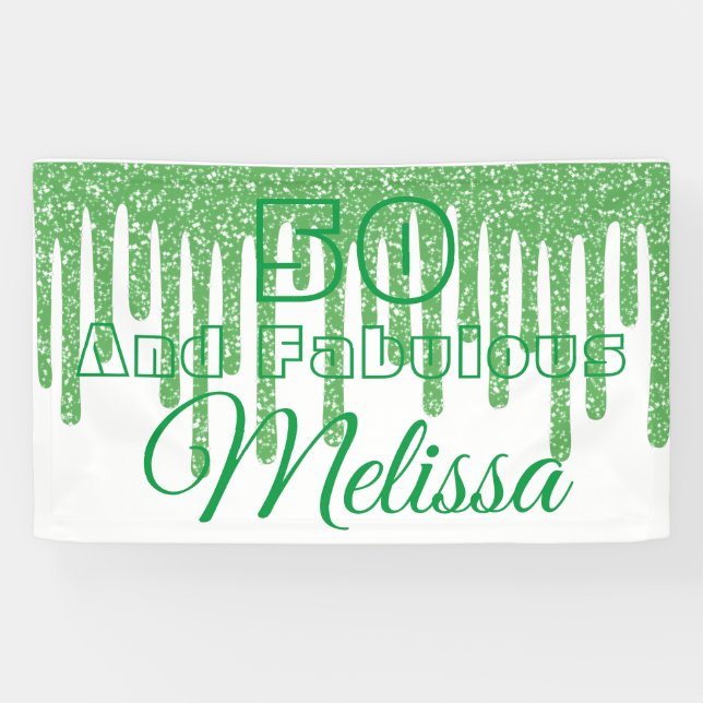 Lona Green Sparkly 50 Y Fabuloso Cartel De Cumpleaños (Horizontal)