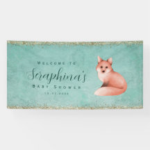 Green Watercolor Fox Gold Sparkings Baby Shower Ba