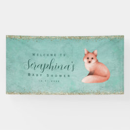 Lona Green Watercolor Fox Gold Sparkings Baby Shower Ba