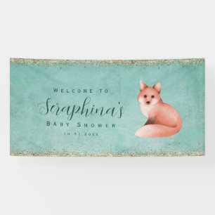 Lona Green Watercolor Fox Gold Sparkings Baby Shower Ba