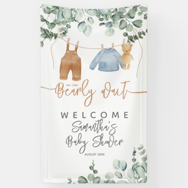 Lona Greenery eucalyptus Bearly wait Baby Shower Welcom (Vertical)