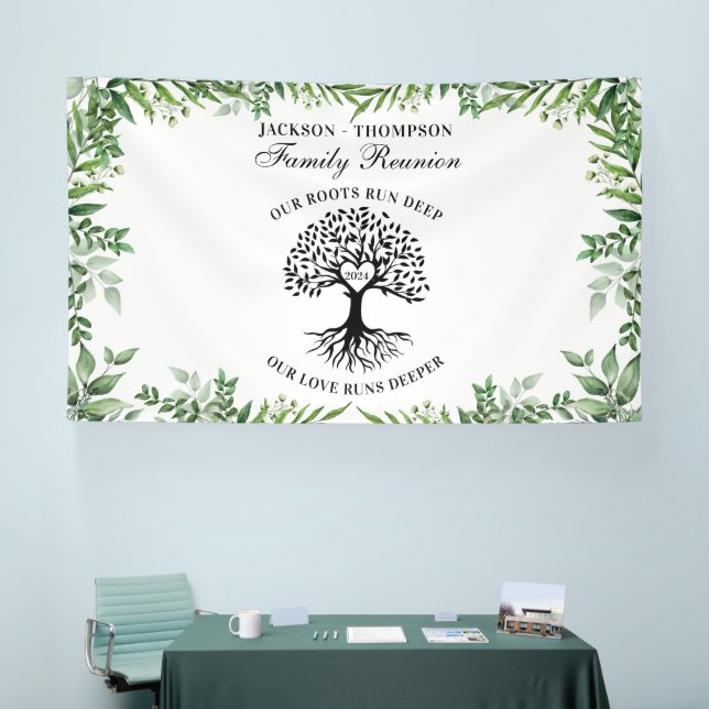 Lona Greenery Family Reunion Tree backdrop banner (Feria)