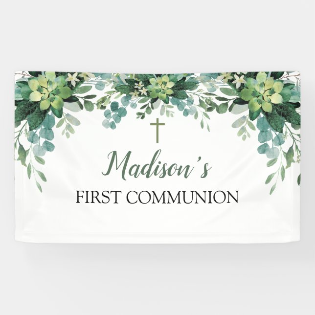 Lona Greenery First Communion Banner backdrop (Horizontal)