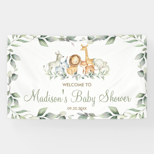 Lona Greenery Jungle Animals Birthday Welcome Backdrop (Horizontal)