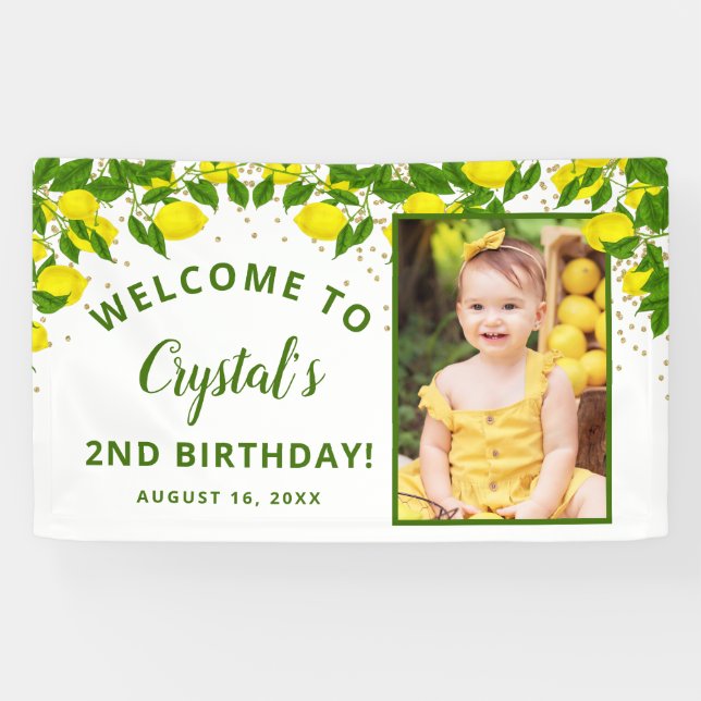 Lona Greenery Sweet Lemon Birthday Bienvenida Foto  (Horizontal)