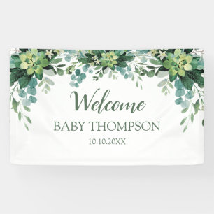Lona Greenery Welcome baby  Banner backdrop