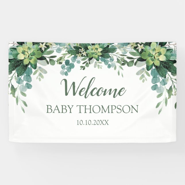 Lona Greenery Welcome baby  Banner backdrop (Horizontal)
