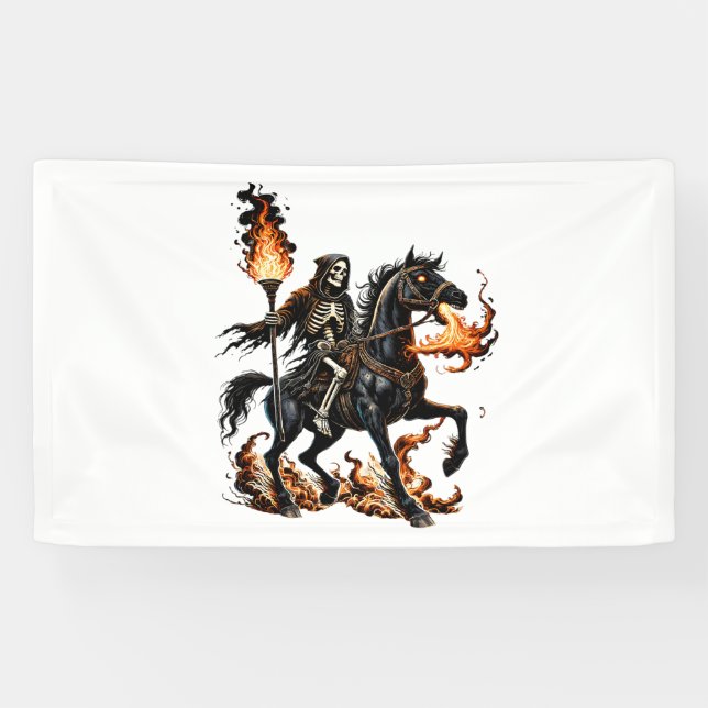 Lona Grim Reaper Skeleton Riding Horse Flames (Horizontal)