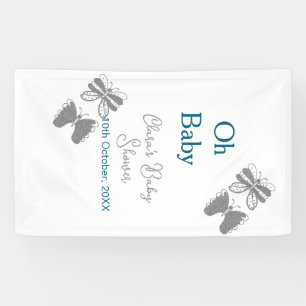 Lona Gris mariposa azul bebé ducha oh bebé ext moderno
