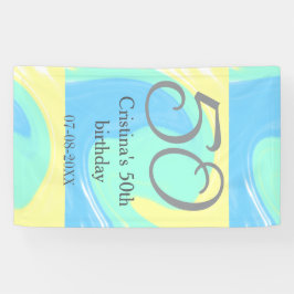 Lona Gris verde azul 50 cumpleaños añadir fecha retro