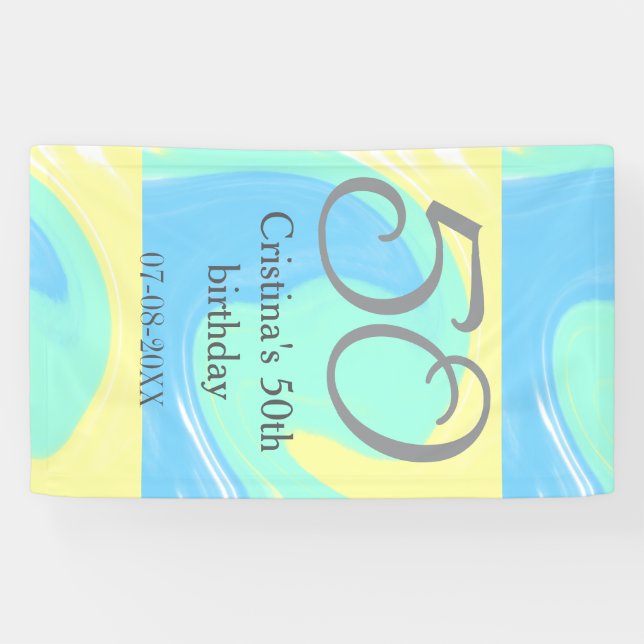 Lona Gris verde azul 50 cumpleaños añadir fecha retro (Horizontal)