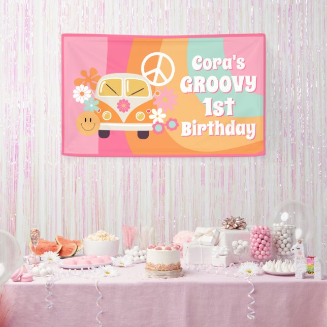 Lona Groovy 1er Cumpleaños (Fiesta)