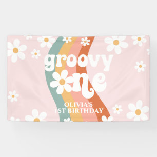 Lona Groovy arcoiris retro una margarita