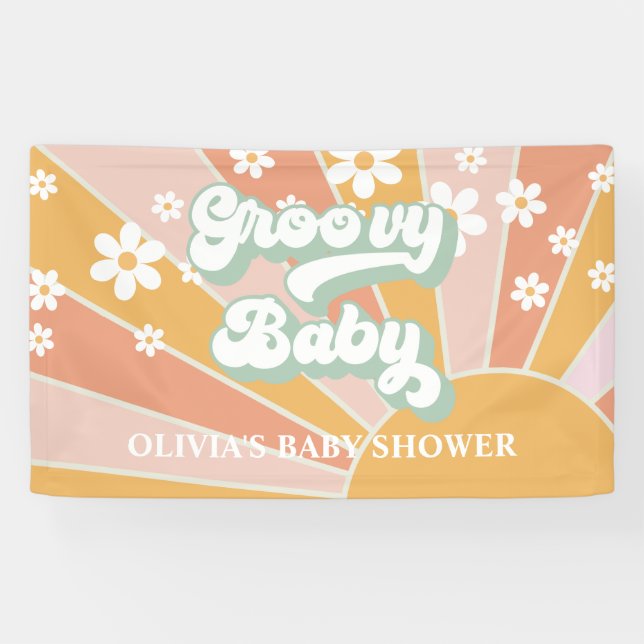 Lona Groovy Baby Retro Sunshine Daisy Baby Shower (Horizontal)