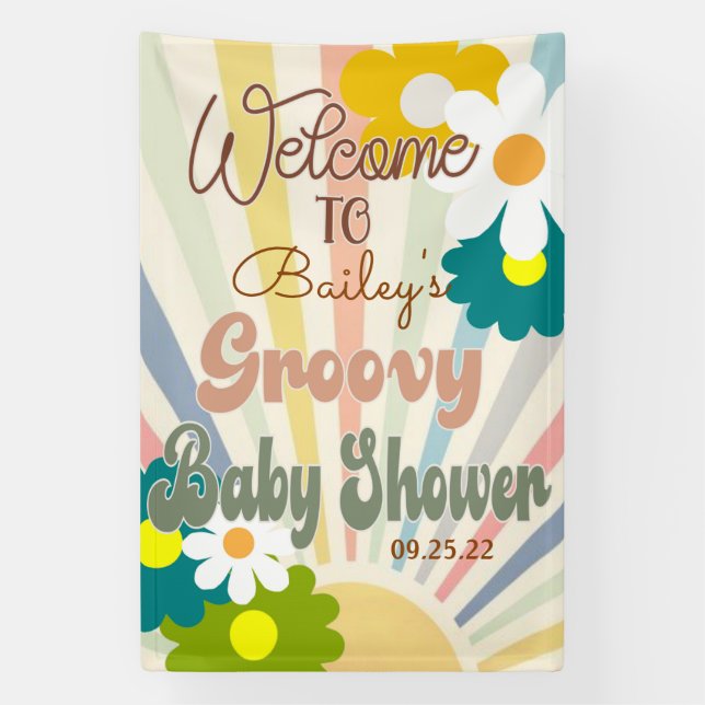 Lona Groovy Baby Shower, Retro Baby Shower, Baby, Banne (Vertical)