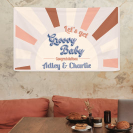 Lona Groovy Baby Terracotta Retro Sol Rosa Baby Shower
