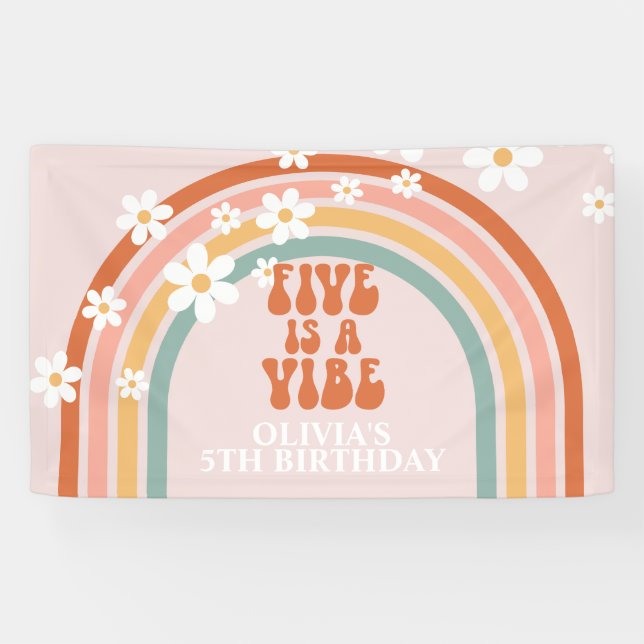 Lona Groovy Five es un Vibe Rainbow Daisday (Horizontal)