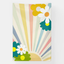 Groovy, floral, retro, hippie, boho, banner