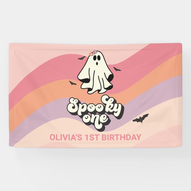 Lona groovy Ghost retro Halloween Spooky Un cumpleaños (Horizontal)
