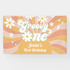 Lona Groovy One Boho Retro Daisy Sunshine primer cumple