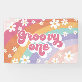 Lona Groovy One Retro Arcoíris 1er Cumpleaños