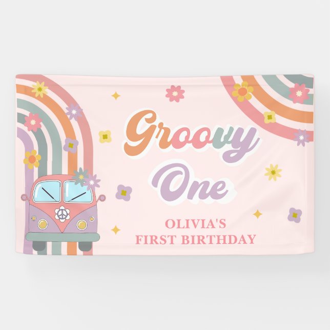 Lona Groovy One Retro Daisy Birthday Party (Horizontal)