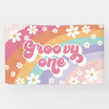 Groovy One Retro Rainbow Primer cumpleaños