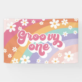 Lona Groovy One Retro Rainbow Primer cumpleaños
