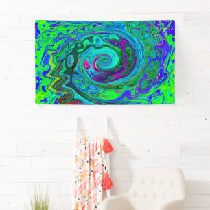 Lona Groovy Resumen Swirl Retro Verde y Azul