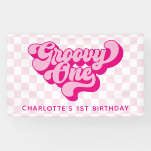 Lona Groovy retro Un cheque rosa y blanco