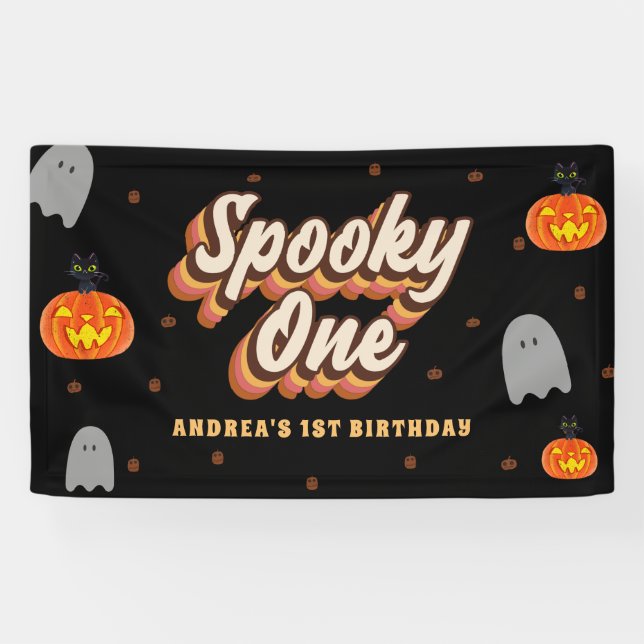 Lona Groovy Spooky One cumpleaños 1º Halloween Retro 70 (Horizontal)